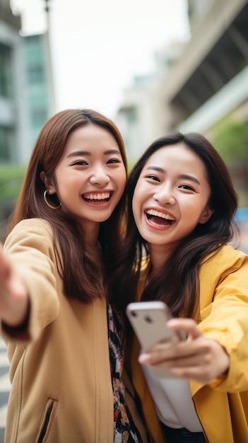 写真 友人と写真を撮っている女の子