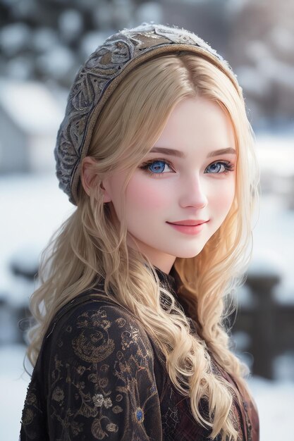 Фото Девушка с голубыми глазами и шляпой.