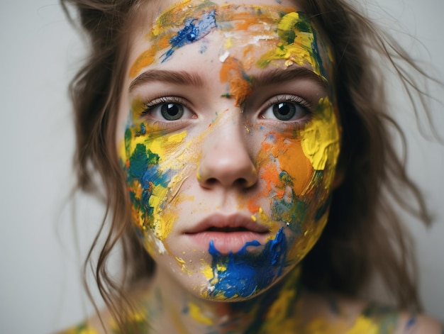 사진 얼굴에 페인트를 칠한 소녀