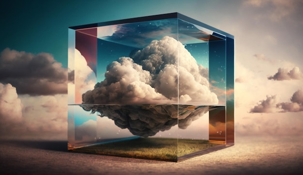 Фото Стеклянный ящик с облаком внутри