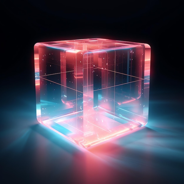 Фото Стеклянный куб с красными и синими огнями