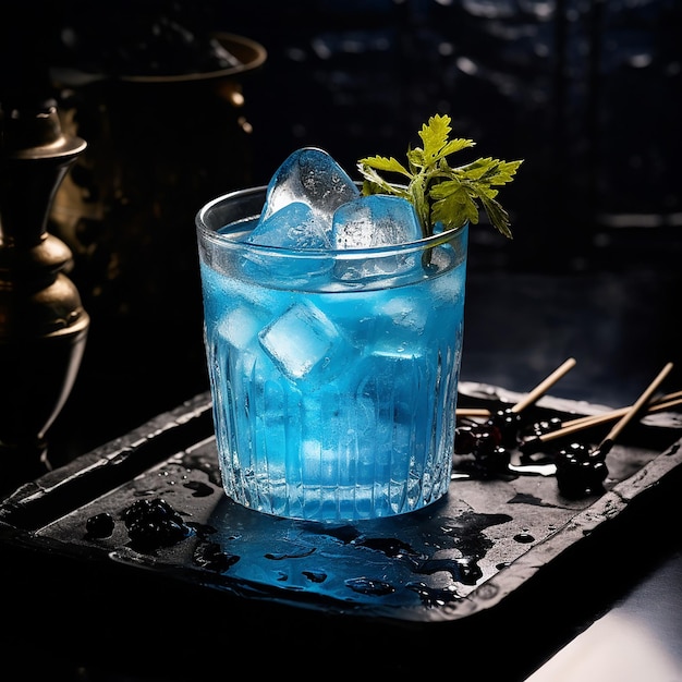 Фото Стакан коктейля с кубиками льда