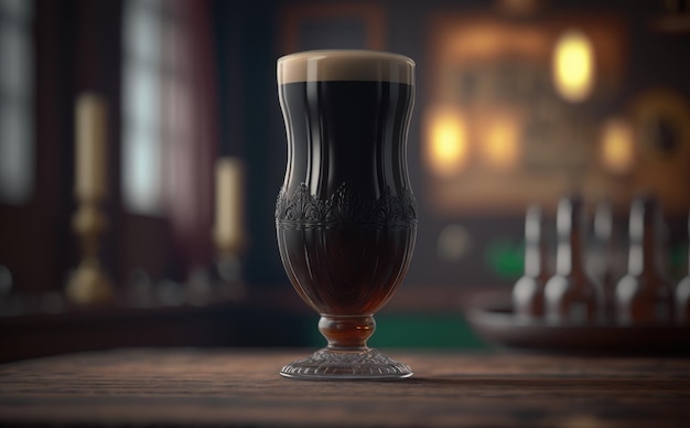 Фото Стакан темного пива на барной стойке. паб фон. сгенерированный ии