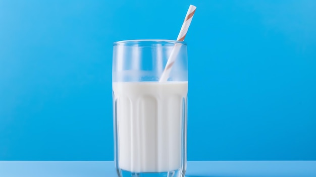 Фото Стакан молока с соломинкой.