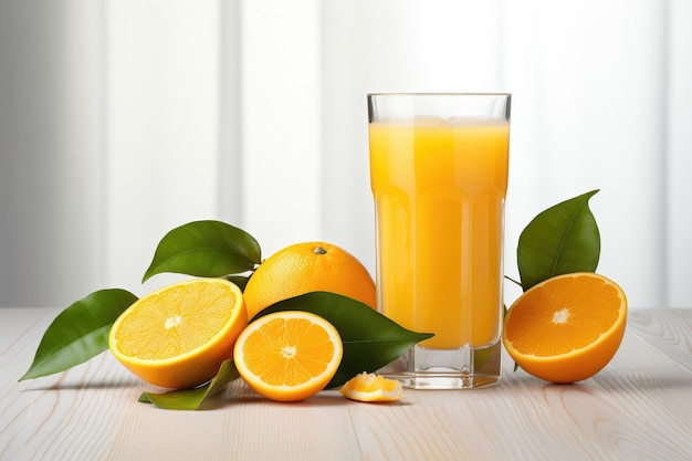 사진 밝은 주방에서 오렌지 주스 한 잔