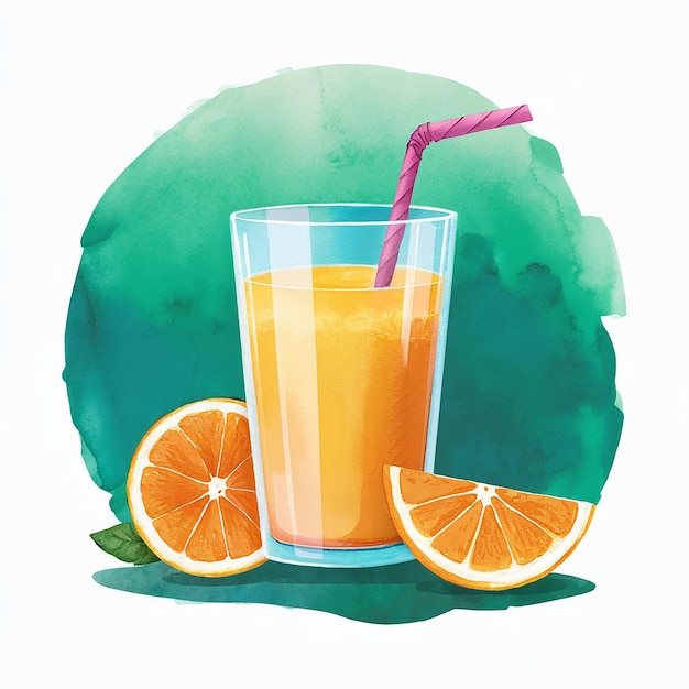 Фото Стакан апельсинового сока с соломинкой в нем и соломинкой посередине