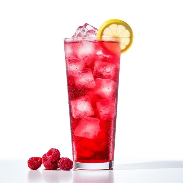 Фото Стакан красного напитка с льдом и лимоном