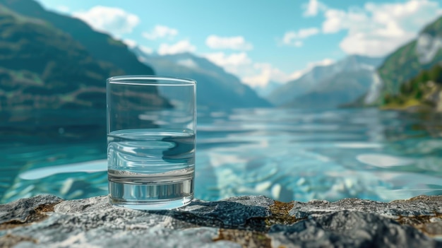 Фото Стеклянка с водой, помещенная на скалу, подходящая для различных концепций