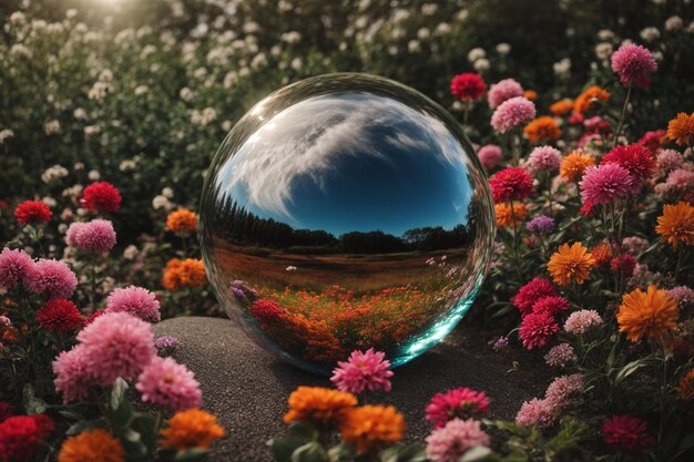 Фото Стеклянная сфера с букетом цветов