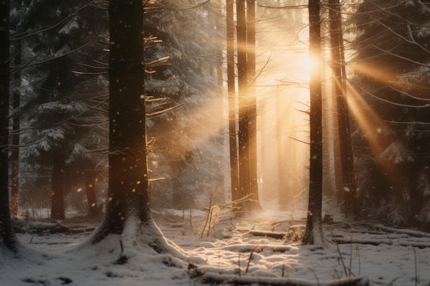 Фото Лампы надежды солнечные лучи освещают снежный лес