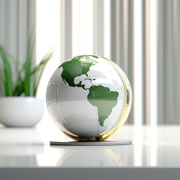 Фото Земной шар с отражающимся вокруг него светом в стиле окружающего окклюзии минималистичные фоны светло-серые фотореалистичные композиции
