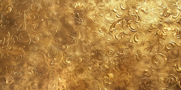 写真 金の葉のデザインの金の葉のパターン付きの壁