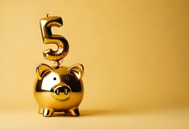 Фото a gold pig with the number 5 on it