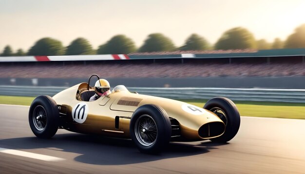 사진 a gold racing car with the number 11 on the front