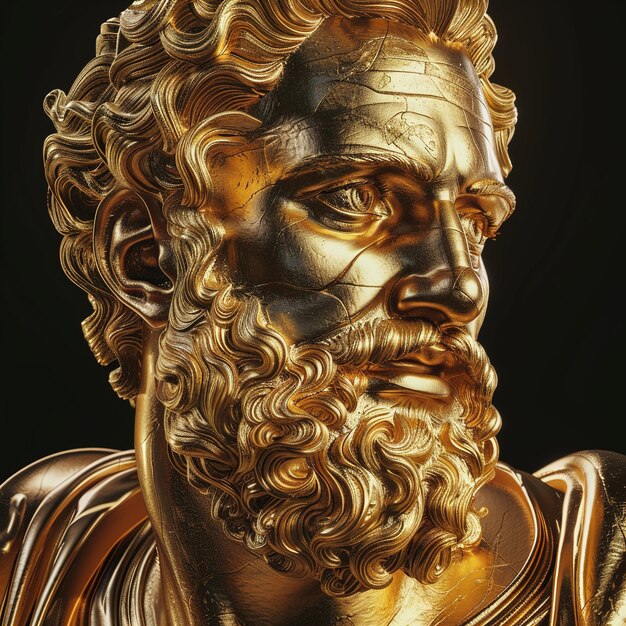 Фото Золотая скульптура древнего человека с золотой головой