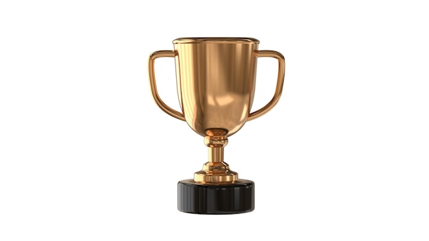 Фото Золотой трофей с бронзовым трофеем чемпионата на белом фоне 3dthe слово победитель на нем