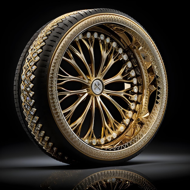 Фото Золотое колесо с черным фоном и надписью bmw.