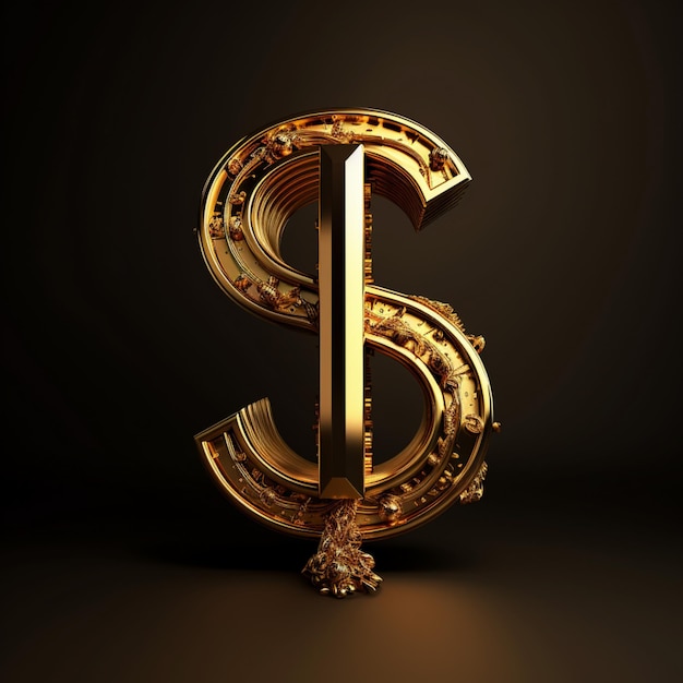 Фото Золотой знак доллара на черном фоне в стиле золота и бронзы