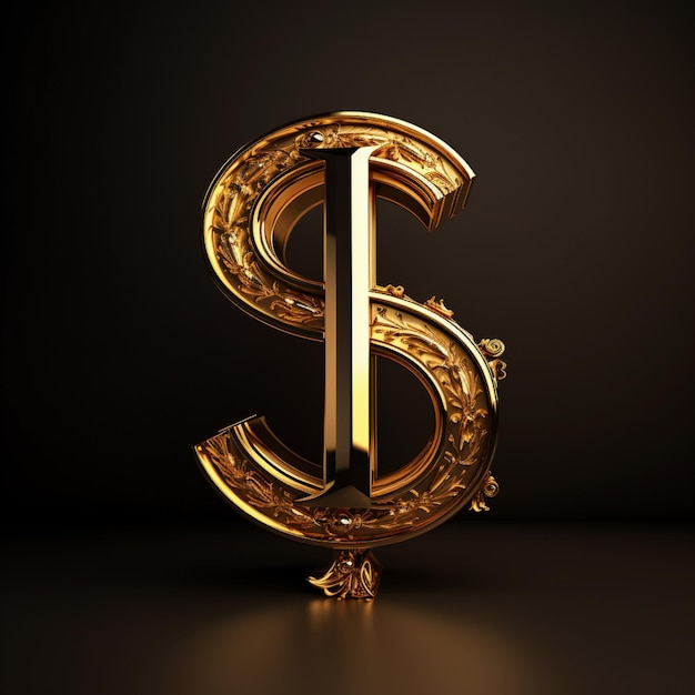 Фото Золотой знак доллара на черном фоне в стиле золота и бронзы