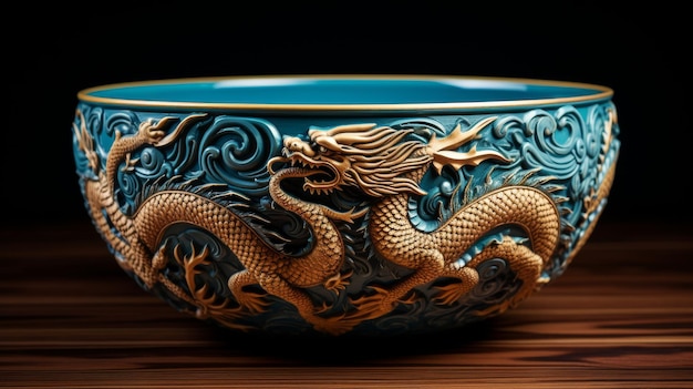 Фото Золотая чаша дракона, опирающаяся на скалу