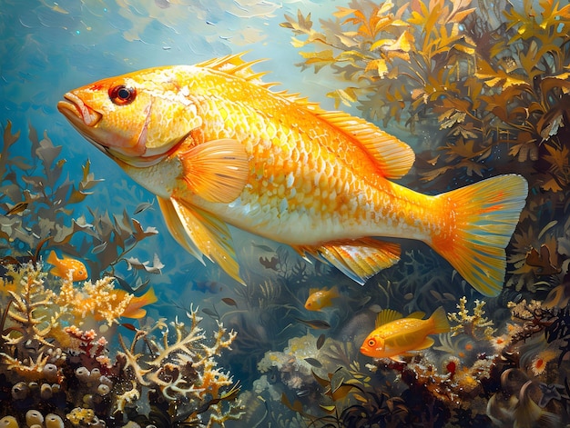 사진 산호초 에서 수영 하는 황금색 스퍼 물고기
