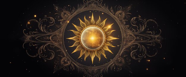 Фото Золотое солнце с золотой звездой на верхнем астрологическом фоне