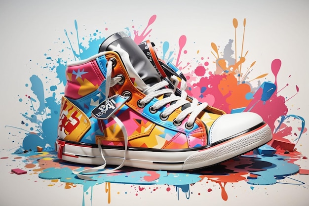 Фото Иллюстрация граффити с красочными ботинками