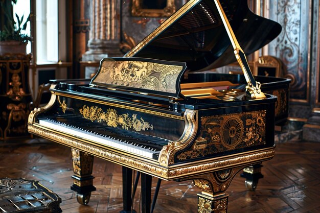 Фото Фортепиано с золотым и черным верхушкой