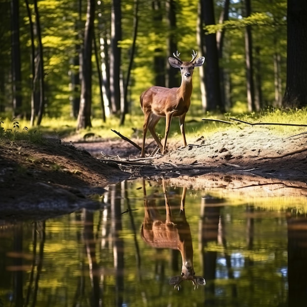 写真 平和な森の中の壮大な鹿