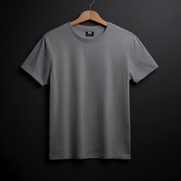 사진 회색 티셔츠가 커에 매달려있는 티셔츠라는 태그가 있습니다.
