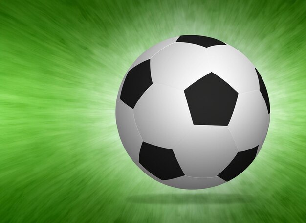 緑と白のサッカー ボールに白と黒の模様があり、「サッカー」という文字が描かれています。 | プレミアム写真