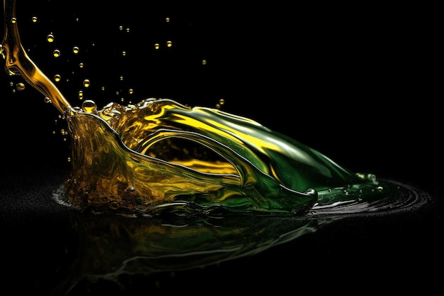 Фото Зеленая и желтая жидкость наливается в стакан.