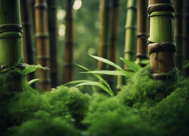 写真 日光の中の緑の竹の森