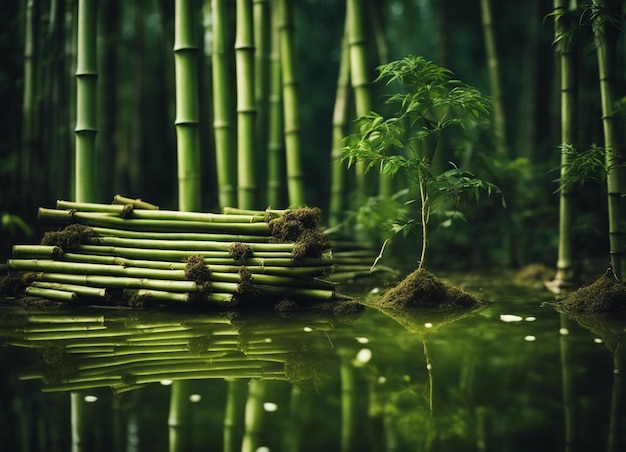 写真 日光の中の緑の竹の森