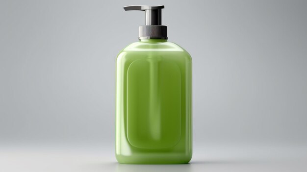 写真 黒いキャップと黒いハンドルが付いた緑色の石鹸のボトル。