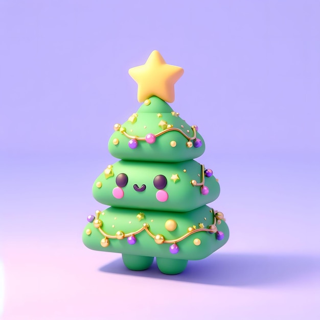 写真 緑色のクリスマスツリーに星が描かれています