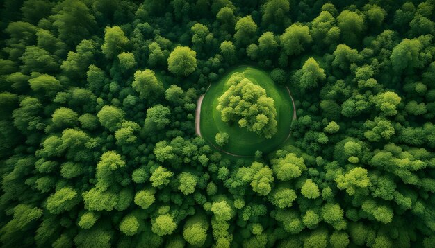 Фото Зеленое поле с небольшим озером в середине леса