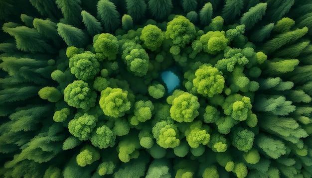 Фото Зеленый лес с голубым прудом в середине
