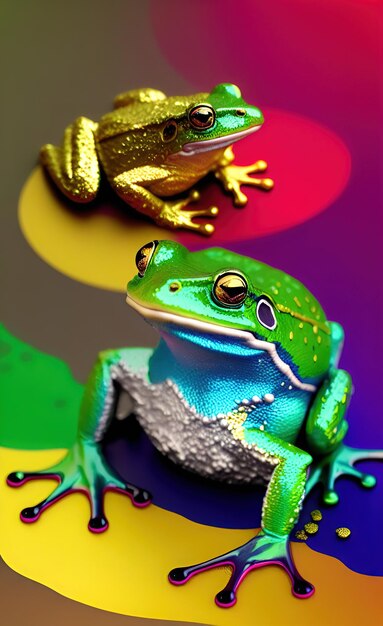 写真 金の鎖が付いた緑のカエル