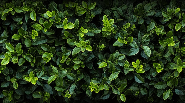 사진 장식적인 배경의 스타일로 작은 식물이 있는 초록색 헤지
