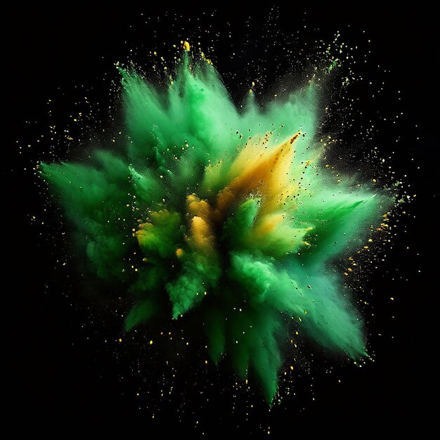 Фото Зелёный пороховой взрыв на черном фоне