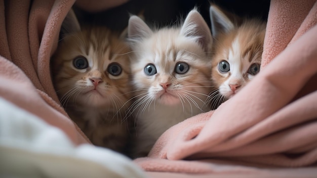写真 一群の可愛い子猫が抱きしめ合っている
