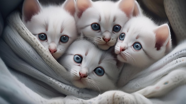写真 一群の可愛い子猫が抱きしめ合っている