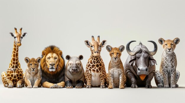 사진 지라프, 사자, 제브라 를 포함 한 동물 들 의 집단