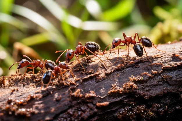 写真 アリの群れが木の切り株の上にいます。