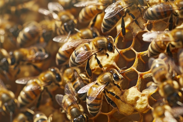 写真 ミツバチの群れが蜂巣の周りに集まっている