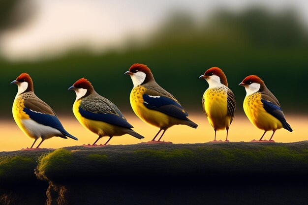 写真 棚の上の鳥の群れ