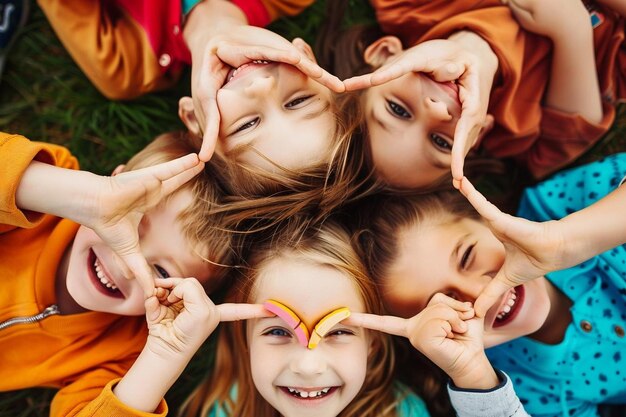 Фото Группа детей делает сердце своей рукой