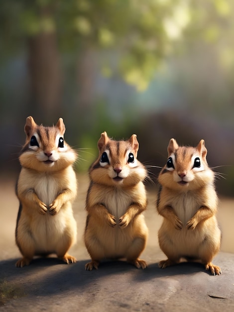사진 서로 옆에 서있는 다람쥐 그룹