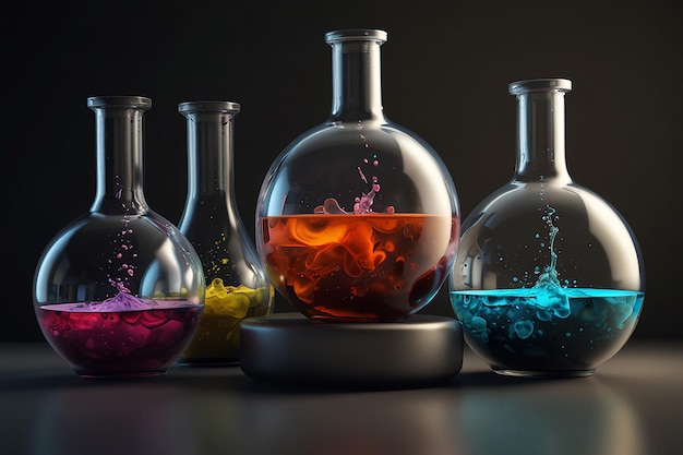 Фото Группа цветных стеклянных бутылок с разными цветами в них